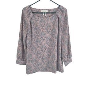 Lark & Ro Cottage Core Top 6 Womens Pink Floral Coquette Long Sleeve Boat Neck